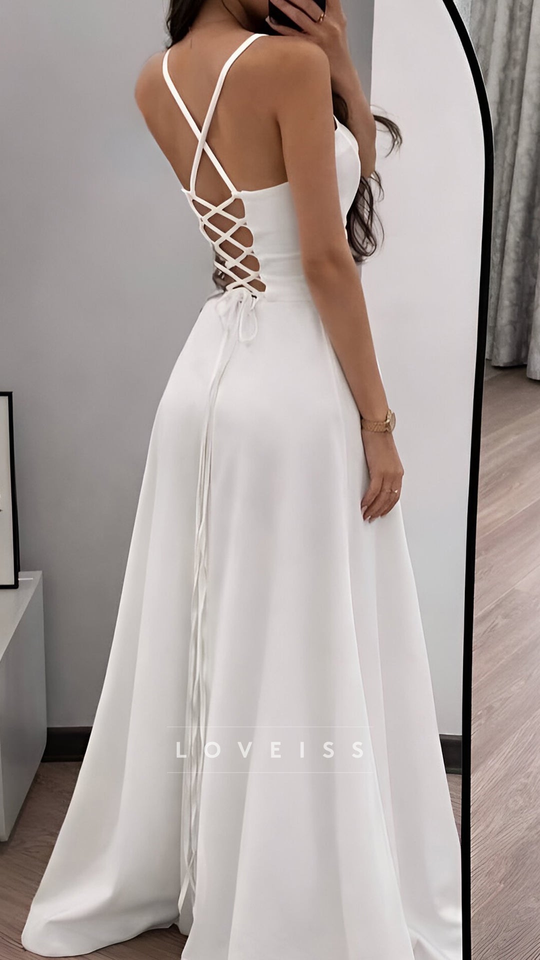 Scoop Spaghetti Straps Sleek A-Line Prom Dress