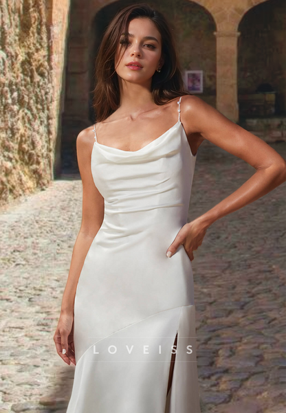 Scoop Spaghetti Straps Sleek Mermaid Beach Wedding Dress