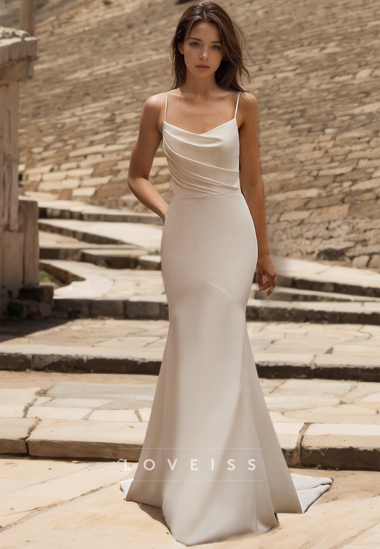 Scoop Spaghetti Straps Sleek Mermaid Beach Wedding Dress