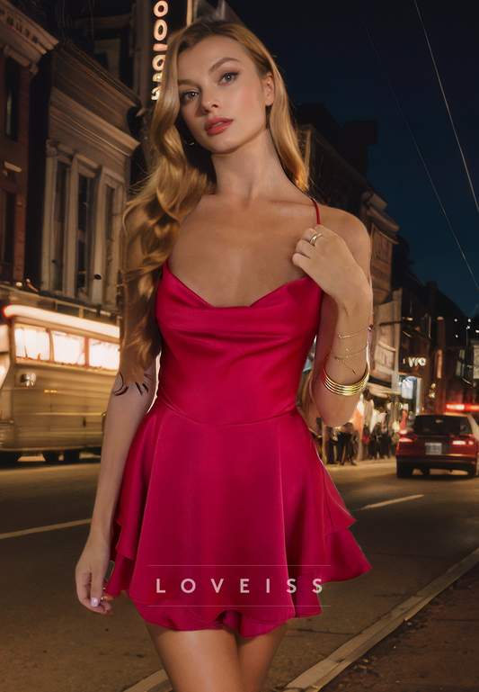 Scoop Spaghetti Straps Sleek Sleek Satin A-Line Homecoming Dress