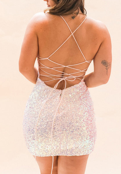 Scoop Spaghetti Straps Sparkly Sequins Sheath Party Homecoming Dress