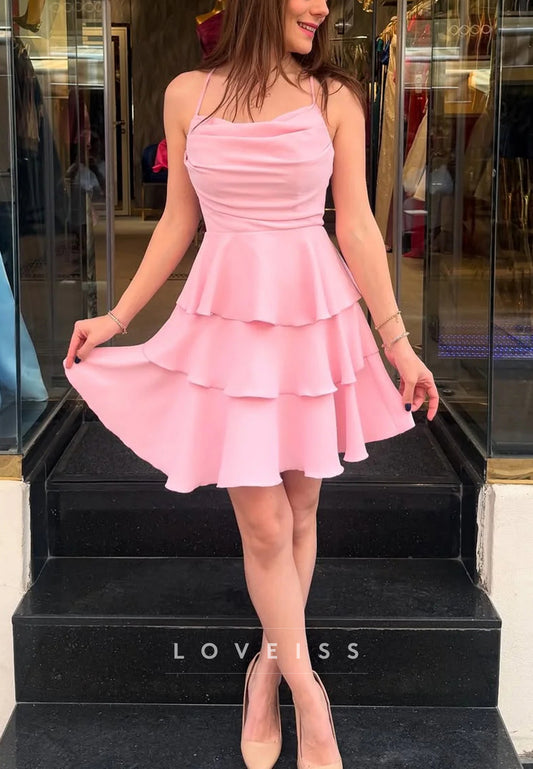 Scoop Spaghetti Straps Tiered A-Line Party Homecoming Dress