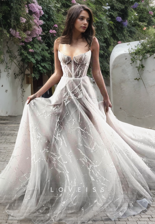 Sweetheart Strapless Appliques Sheer Beach Wedding Dress