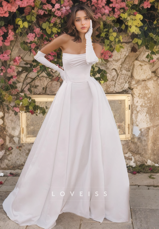 Scoop Strapless Pleated A-Line Beach Wedding Dress