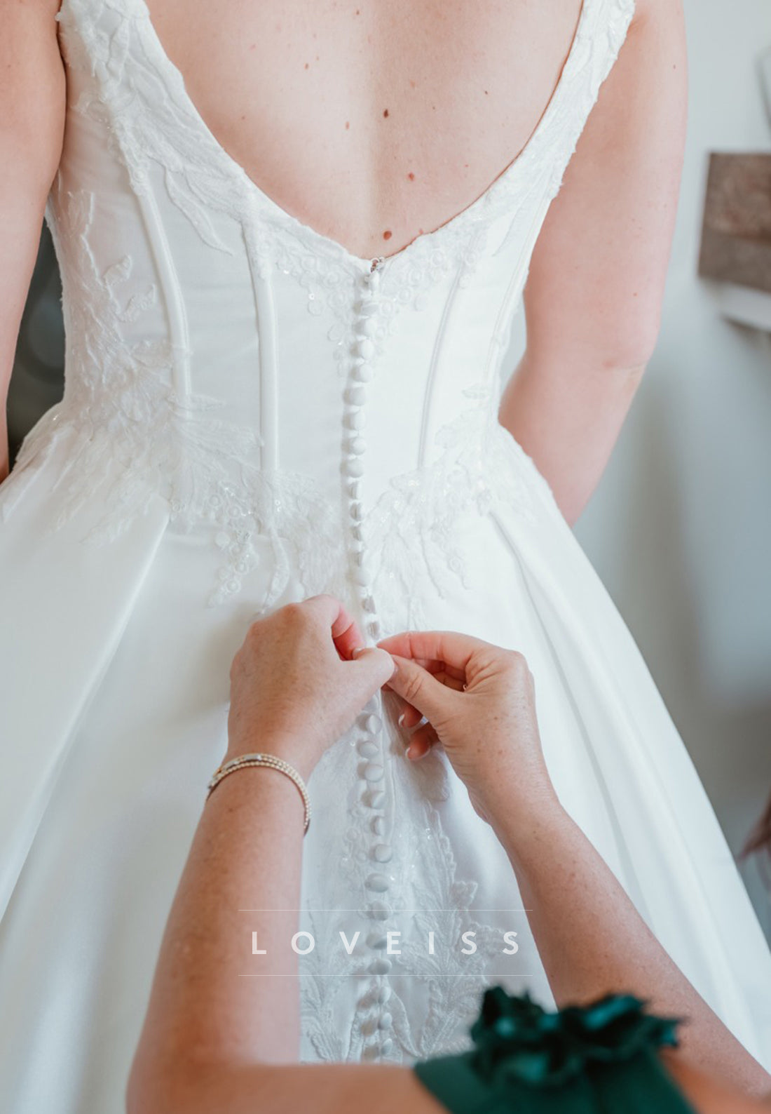 Scoop Straps Appliques Satin A-Line Wedding Dress