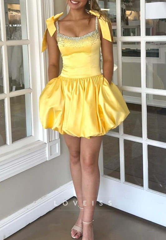 Scoop Straps Beaded A-Line Party Homecoming Dress