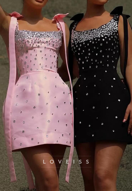Scoop Straps Beaded A-Line Short Homecoming Dress