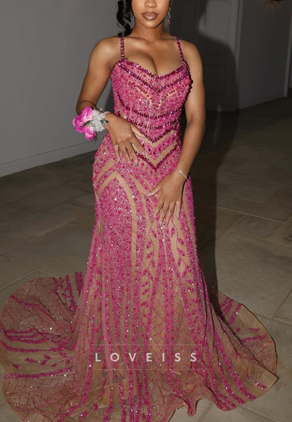 Scoop Straps Beaded Embroidery Mermaid Prom Dress