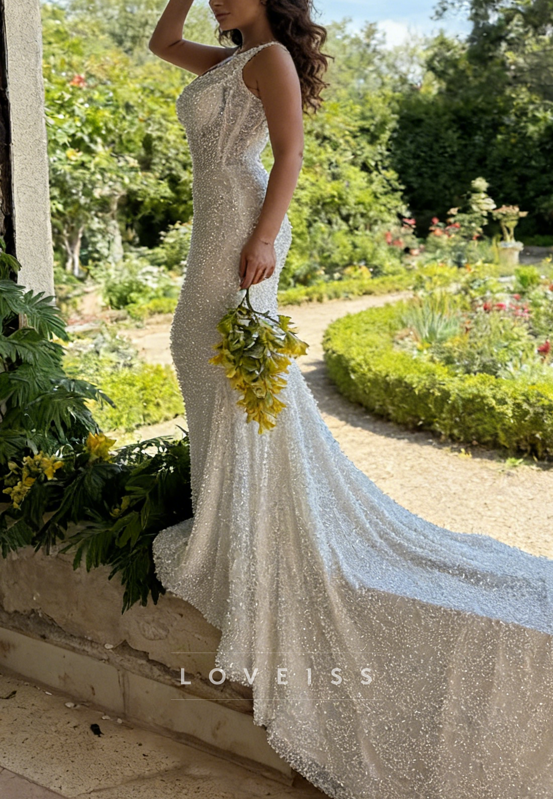 Scoop Straps Beaded Embroidery Sparkly Mermaid Wedding Dress