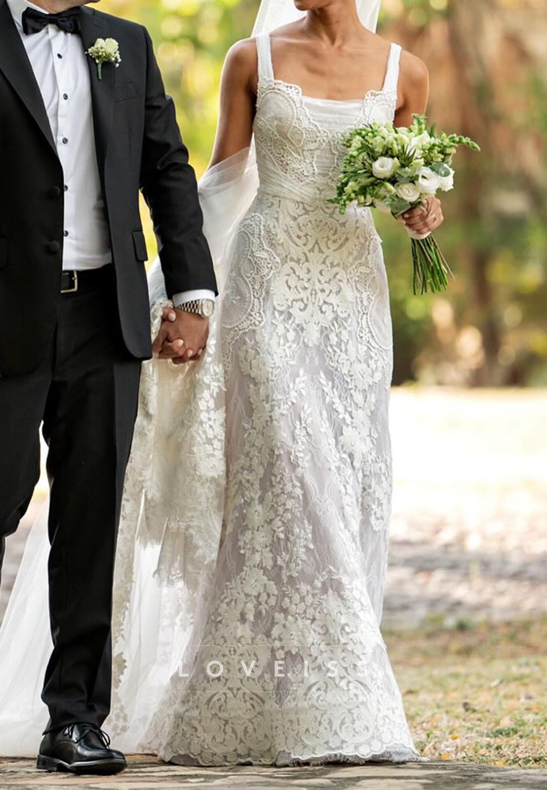 Scoop Straps Lace Appliques A-Line Wedding Dress