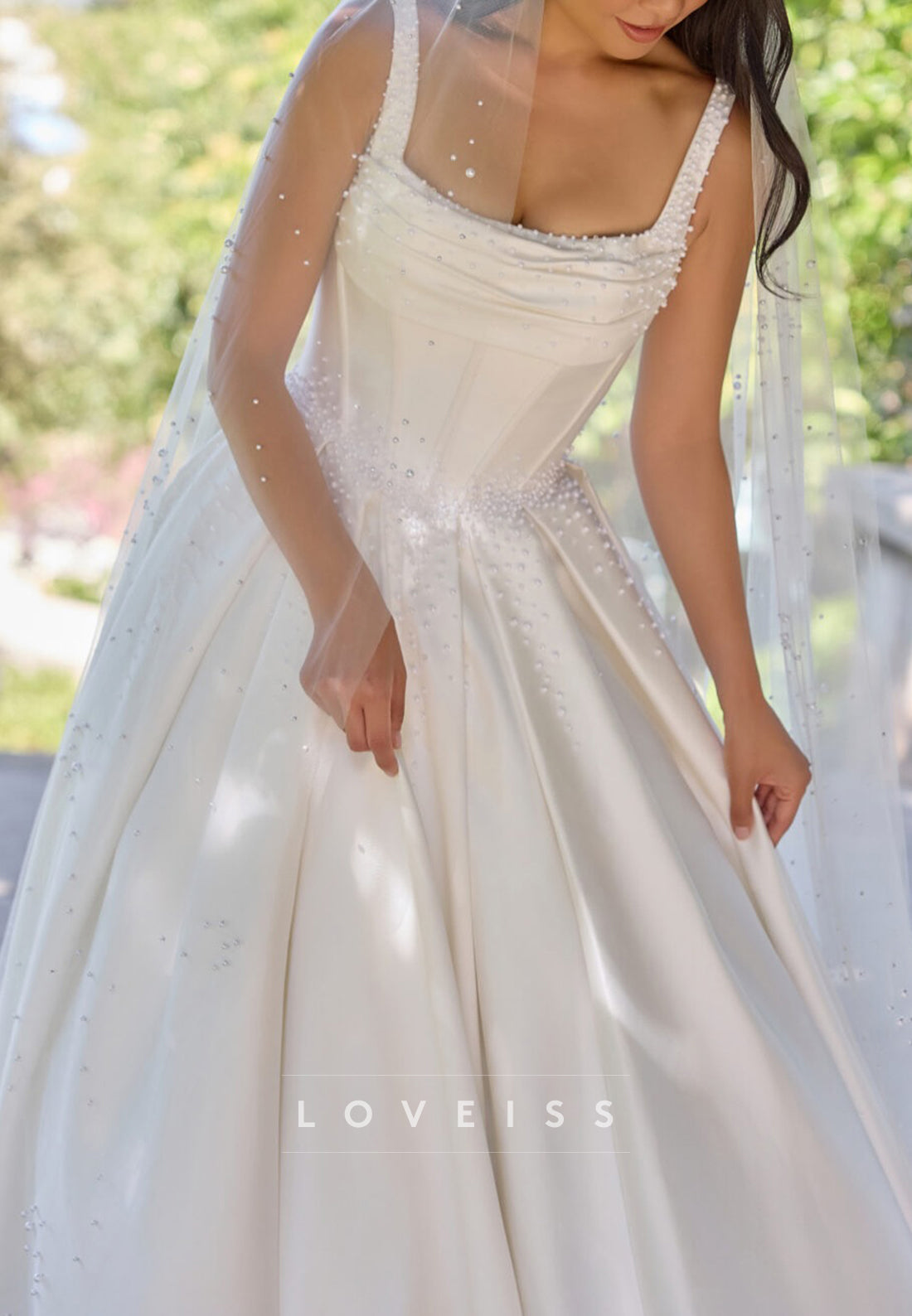 Scoop Straps Mikado Satin Beaded A-Line Wedding Dress