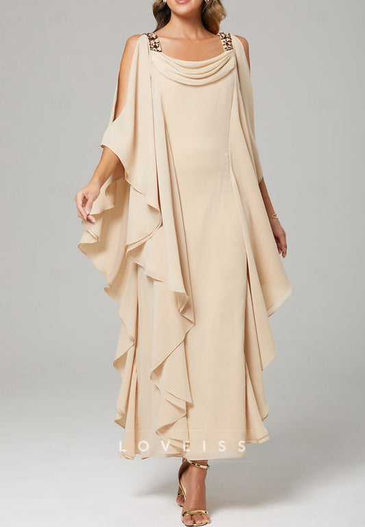 Scoop Straps Ruffled Sheath Mother of Bride Dress