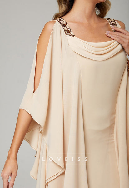 Scoop Straps Ruffled Sheath Mother of Bride Dress