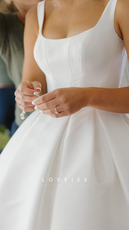 Scoop Straps Satin A-Line Simple Wedding Dress