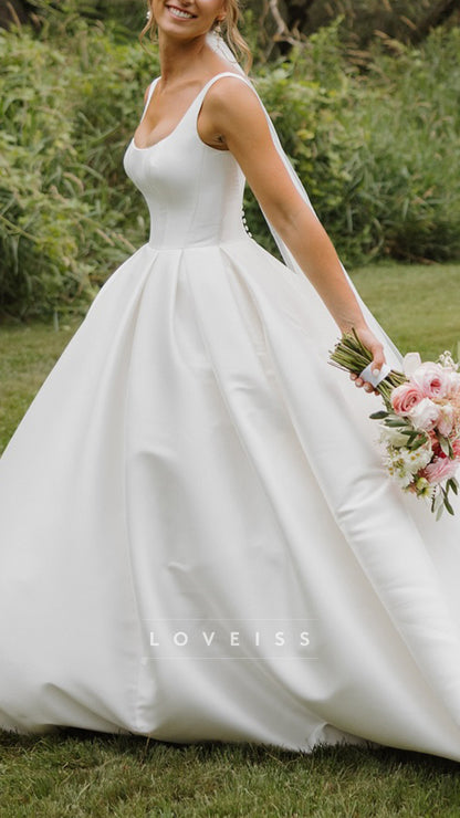 Scoop Straps Satin A-Line Simple Wedding Dress