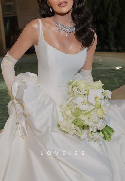 Scoop Straps Sleek Corset Satin A-Line Simple Wedding Dress