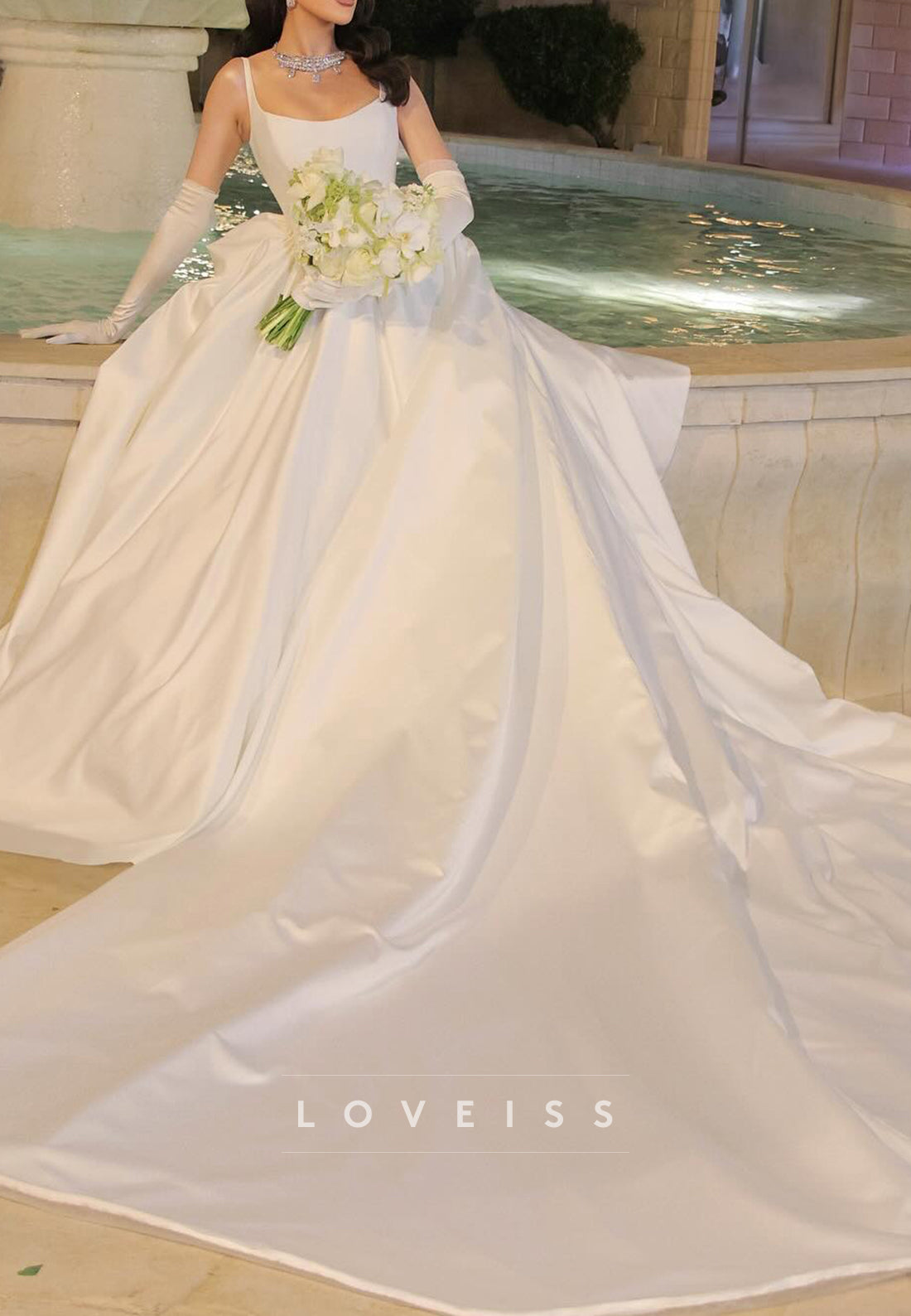 Scoop Straps Sleek Corset Satin A-Line Simple Wedding Dress