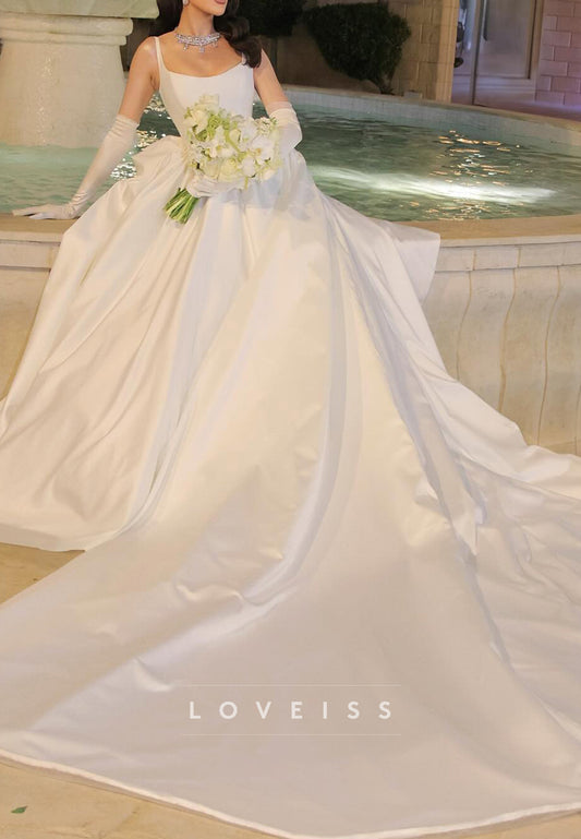 Scoop Straps Sleek Corset Satin A-Line Simple Wedding Dress