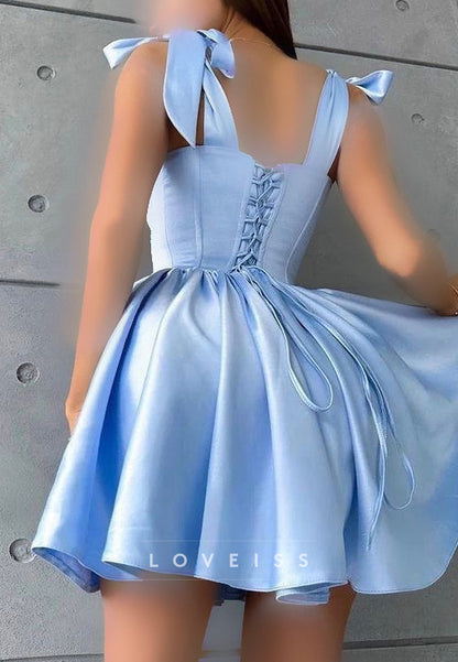 Scoop Straps Sleek Pleated A-Line Party Homecoming Dress