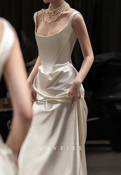 Scoop Straps Sleek Ruched Sheath Wedding Dress