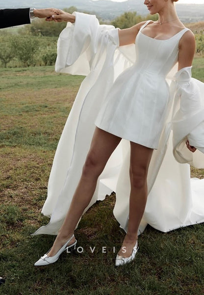 Scoop Straps Sleek Satin Short Wedding Dress