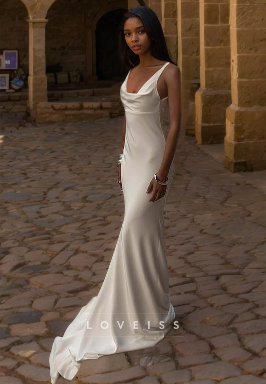 Scoop Straps Sleek Simple Sleeveless Mermaid Beach Wedding Dress