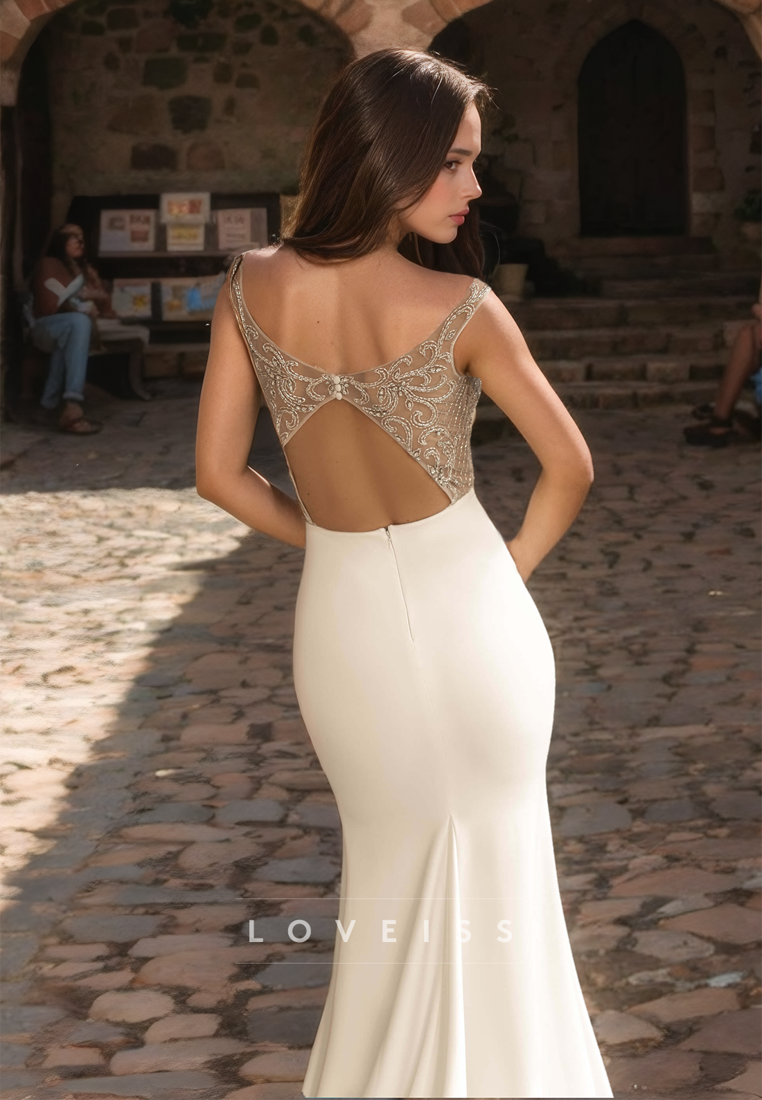 Scoop Straps Sleeveless Appliques Mermaid Wedding Dress