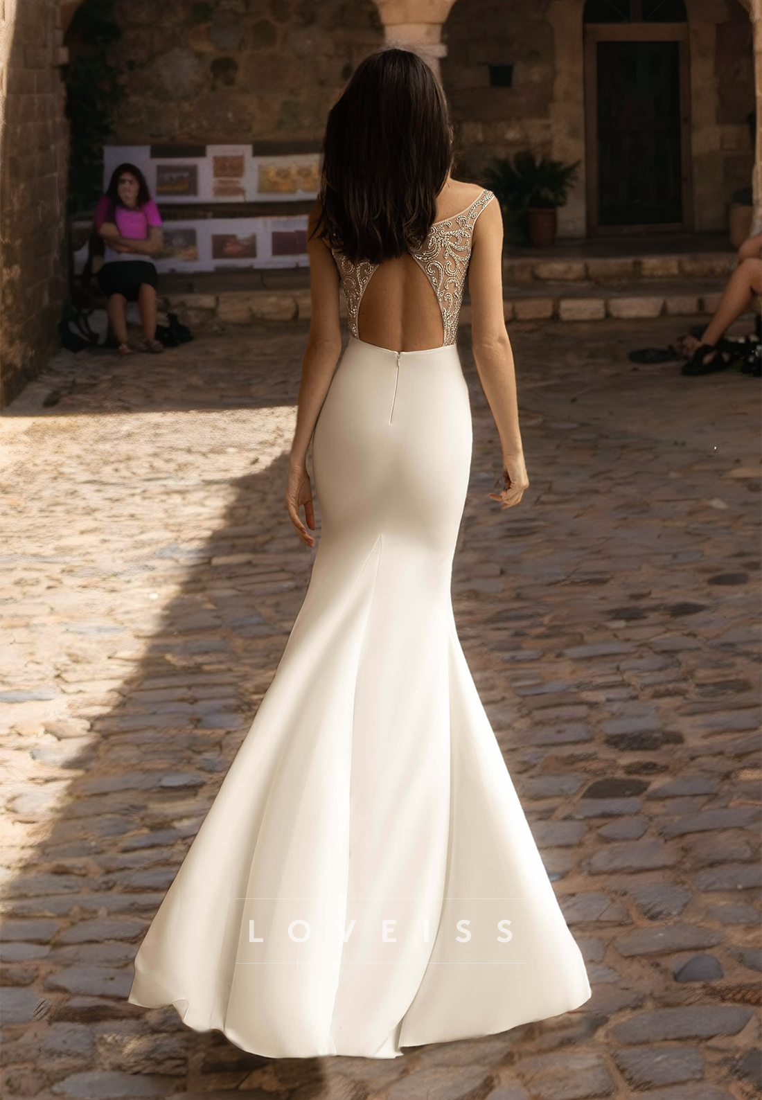 Scoop Straps Sleeveless Appliques Mermaid Wedding Dress