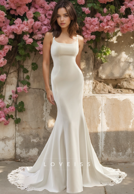 Scoop Straps Sleeveless Sleek Mermaid Beach Wedding Dress