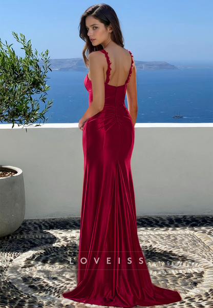 Scoop Straps Sleeveless Sleek Side Slit Sheath Sexy Formal Dress