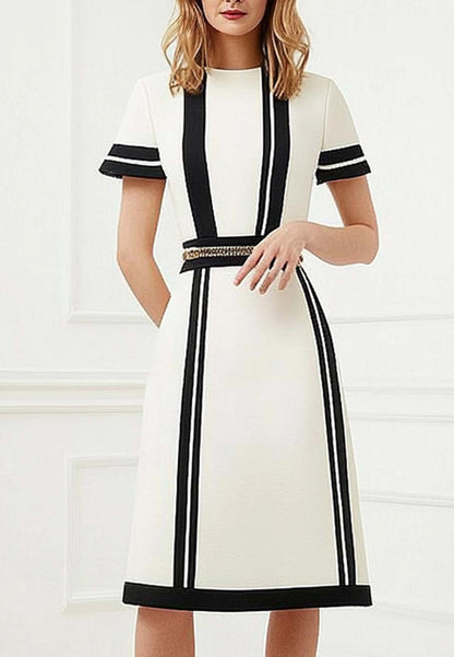 Semi-Formal Work Dress Black and White Colorblock Short Sleeve Midi Dr Loveiss Semi-Formal Work Dress Black and White Colorblock Short Sleeve Midi Dr Loveiss