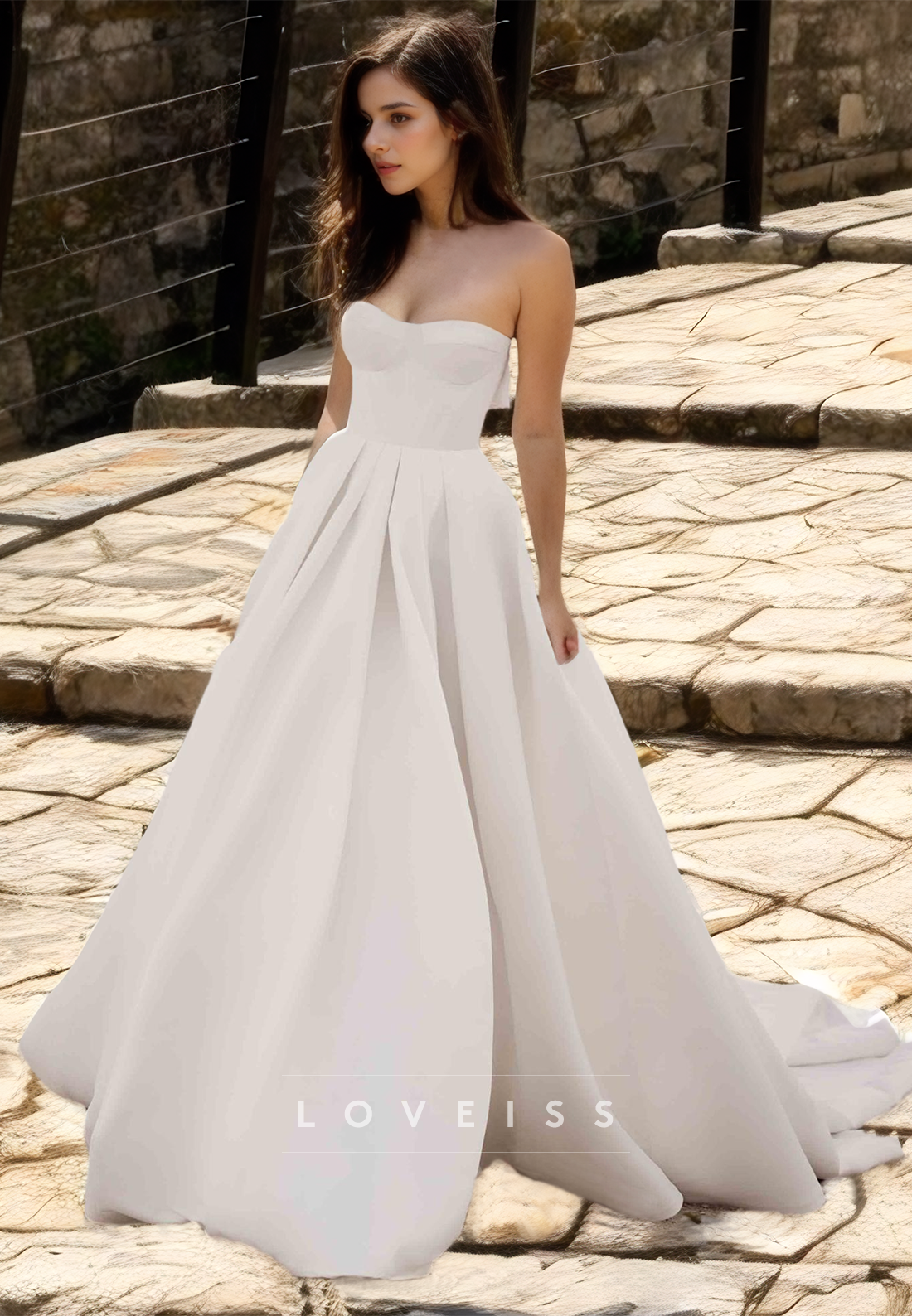 Semi-Sweetheart Sleeveless Pleated Satin A-Line Wedding Dress