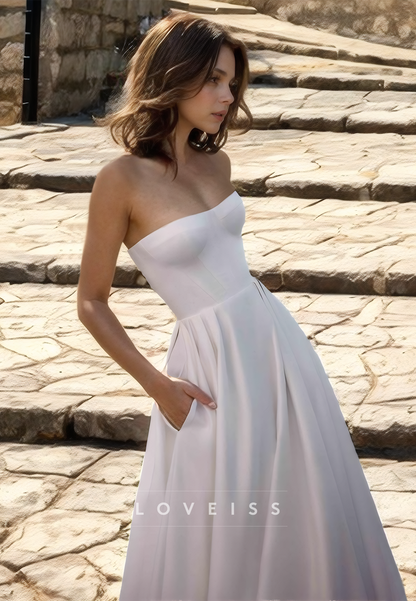 Semi-Sweetheart Sleeveless Pleated Satin A-Line Wedding Dress