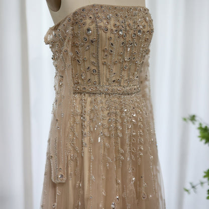 Luxury Nude Off Shoulder Long Sleeves Evening Dress