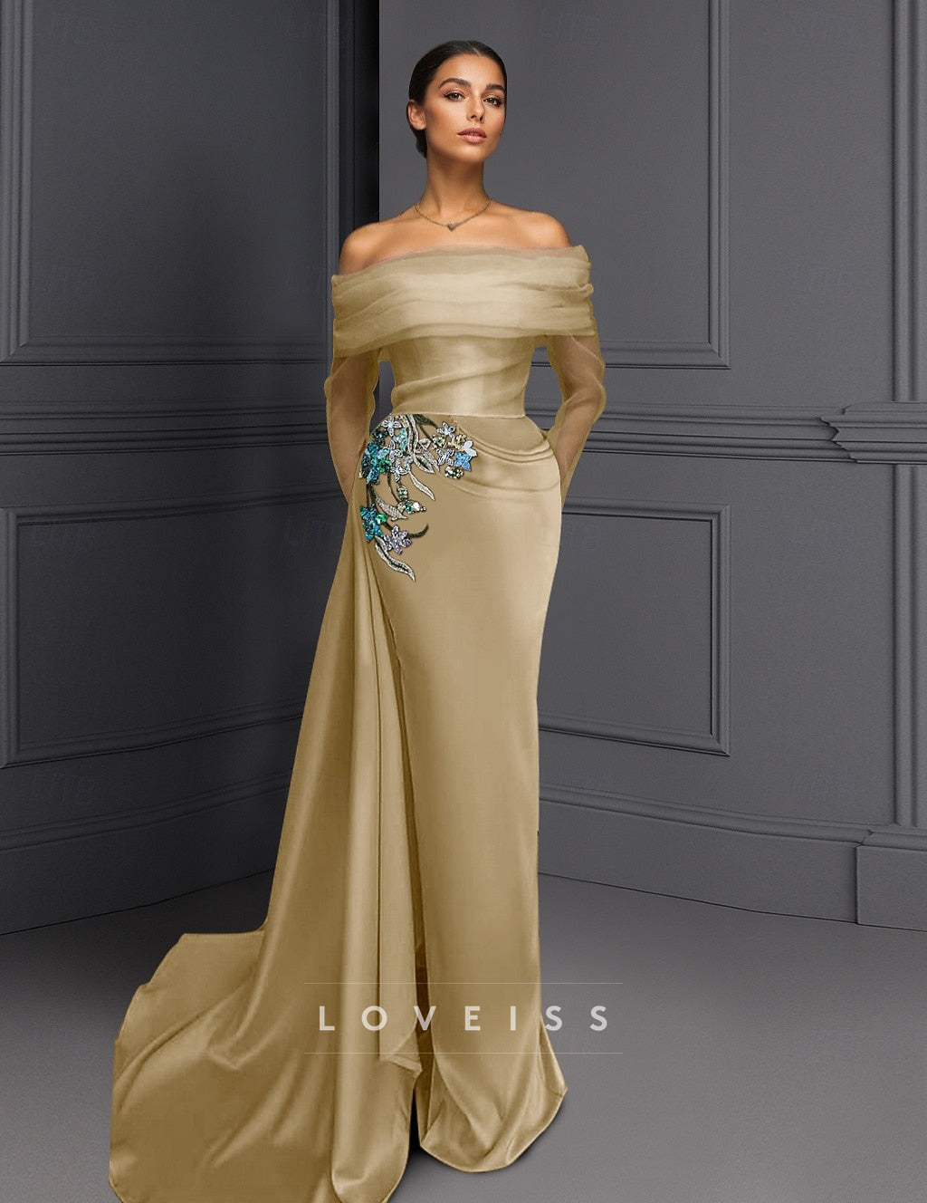 Sheath Column Floor Length Evening Gown Ball Gown with Overskirt Formal Dress