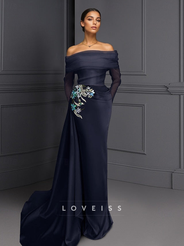Sheath Column Floor Length Evening Gown Ball Gown with Overskirt Formal Dress