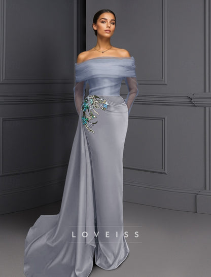Sheath Column Floor Length Evening Gown Ball Gown with Overskirt Formal Dress