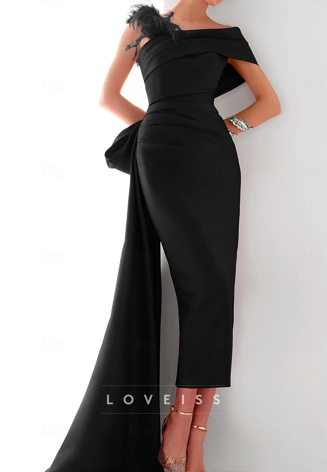 Sheath  Sweep Train Evening Gown Ball Gown with Overskirt Formal Dress