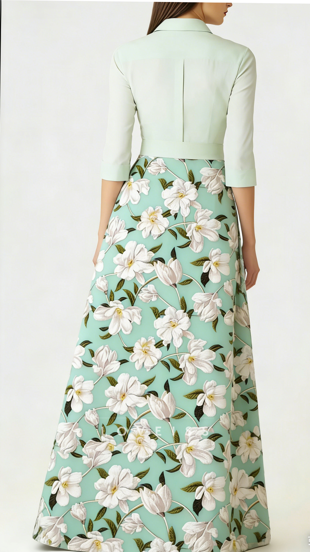 Shirt Collar Half Sleeves Floral Printed A-Line Mother of Bride Dress