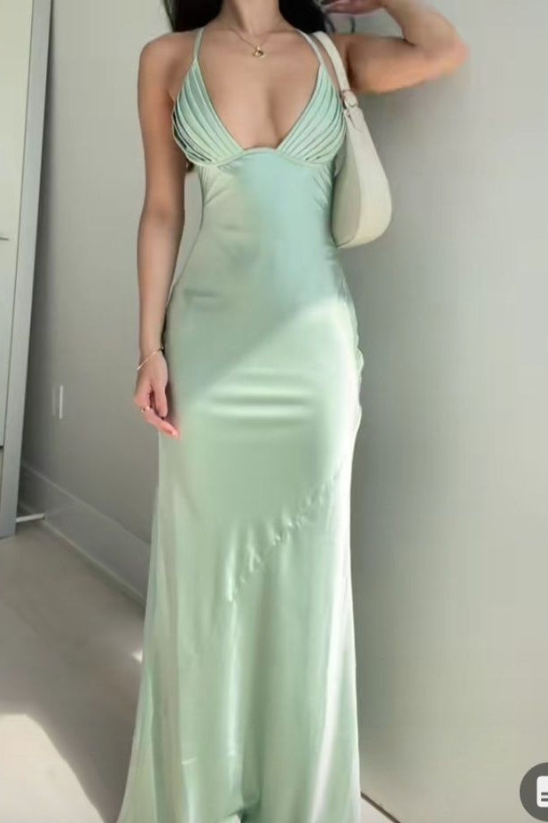 Simple Mermaid Spaghetti Straps Mint Green Long Prom Dress with Ruched