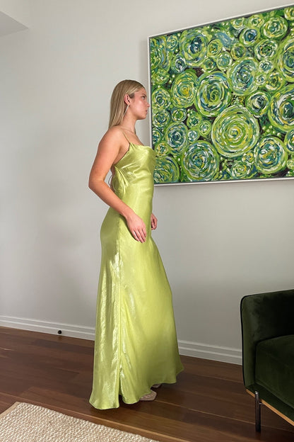Simple Sheath Spaghetti Straps Light Green Long Party Dress with Backless