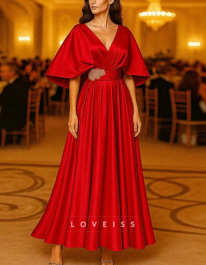 Solid Color Short Sleeved V-neck Satin Maxi Dress