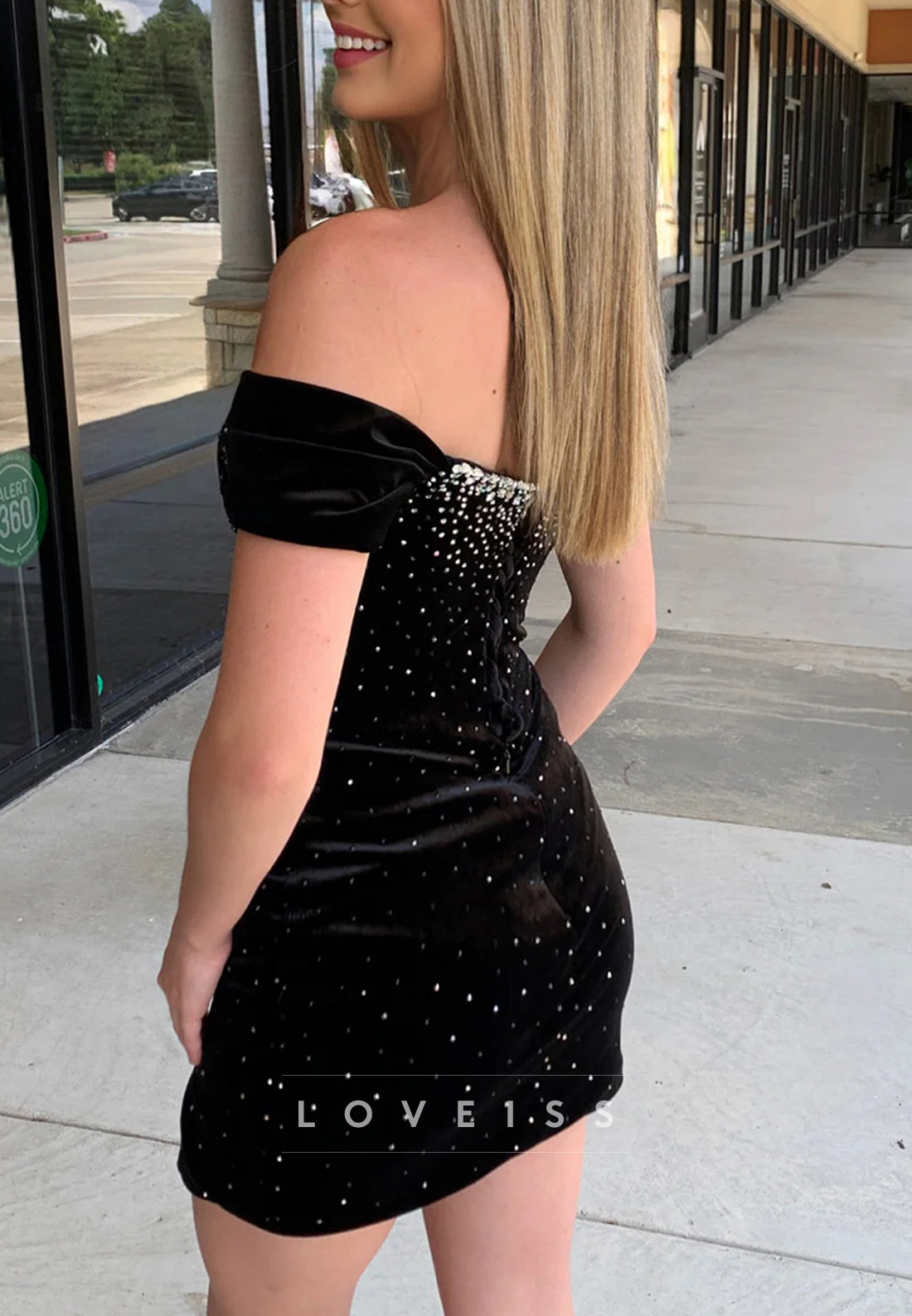 Sparkly Off the Shoulder Black Tight Short Homecoming Dress