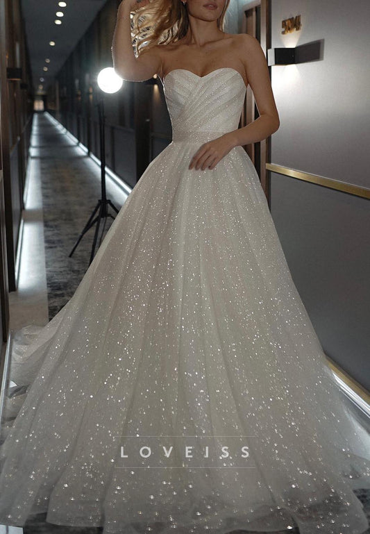 Sparkly Sweetheart Pleated A-Line Wedding Dress