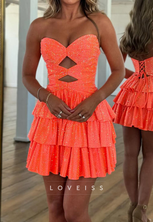 Sparkly Sweetheart Tiered A-Line Party Homecoming Dress