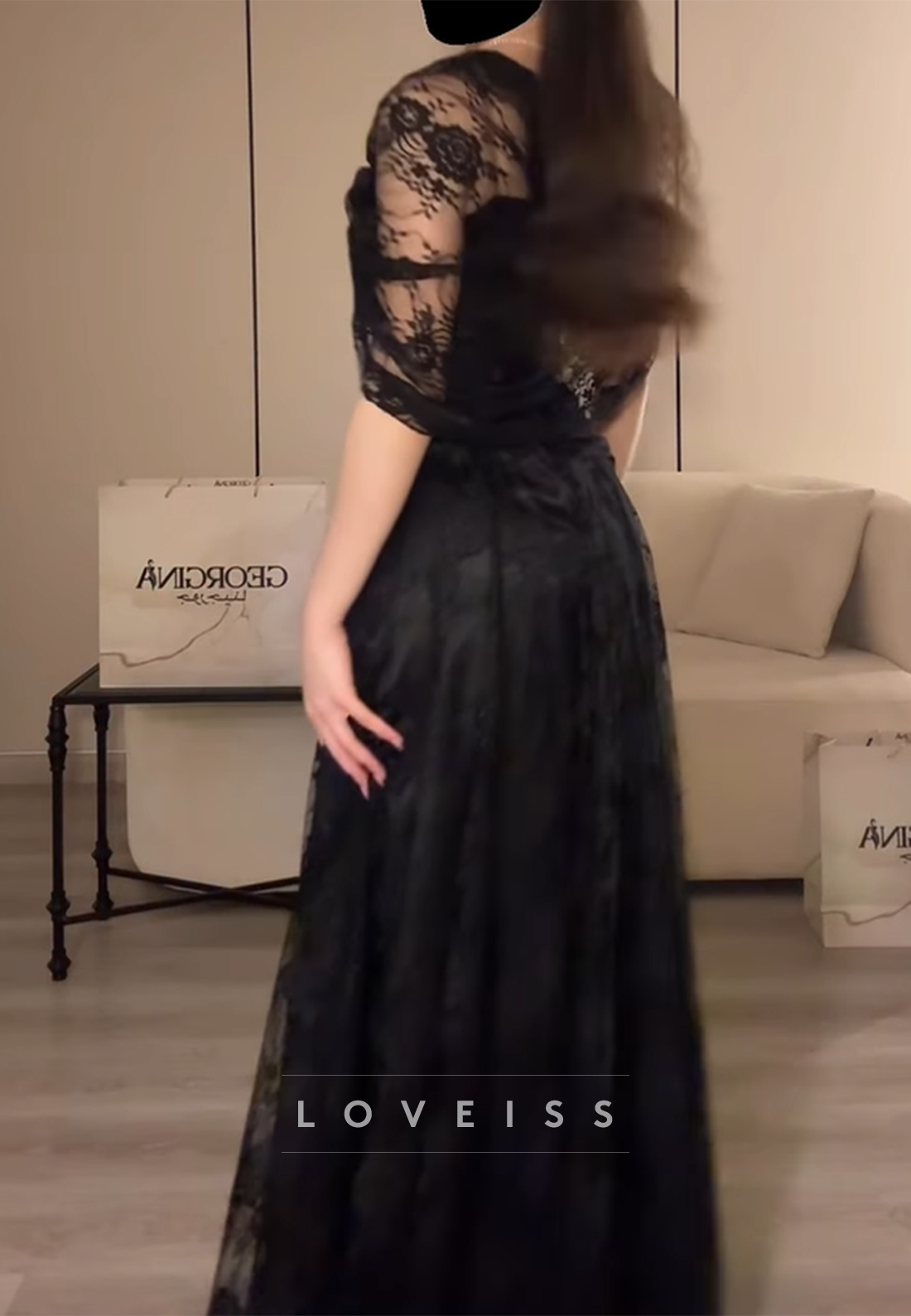 Square Cap Sleeves Evening Dress Lace Appliques A-Line Prom Dress