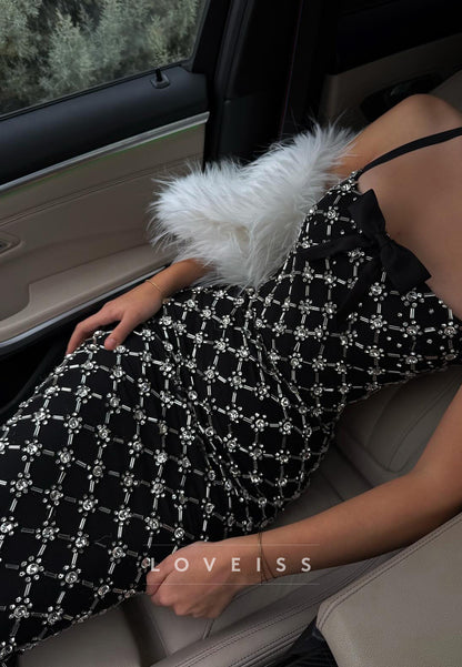 Square Halter Beaded Embroidery Sparkly Mermaid Prom Dress