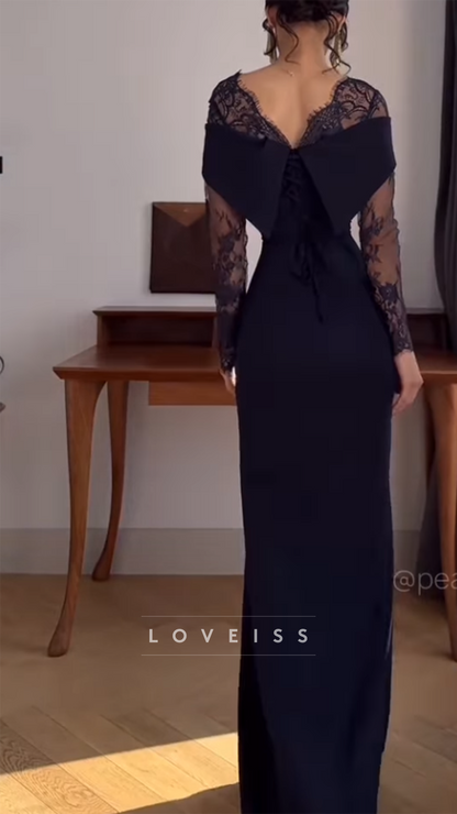 Square Long Sleeves Appliques Mermaid Evening Dress