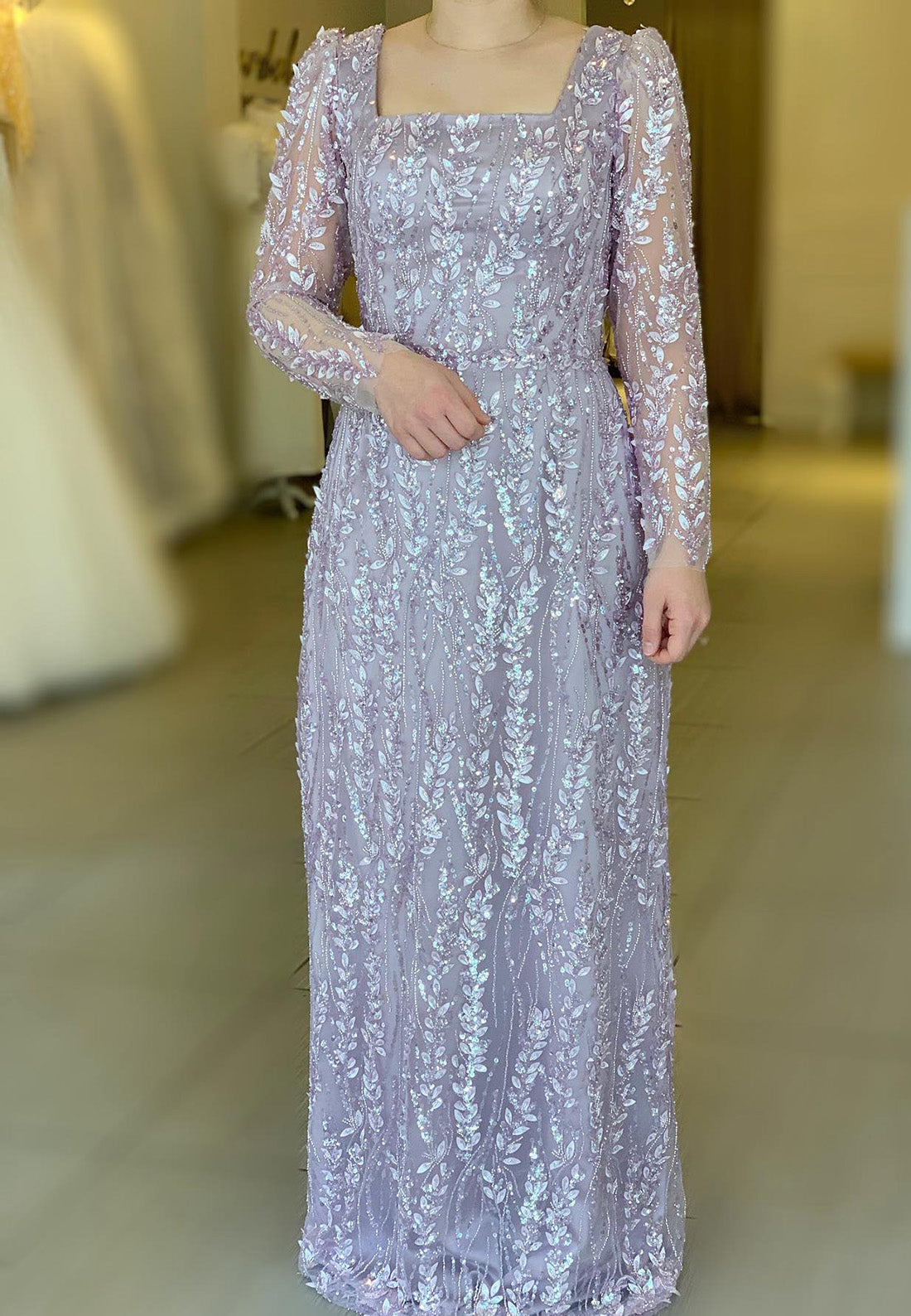 Square Long Sleeves Appliques Sheath Mother of Bride Dress