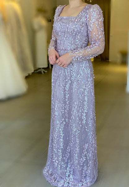 Square Long Sleeves Appliques Sheath Mother of Bride Dress